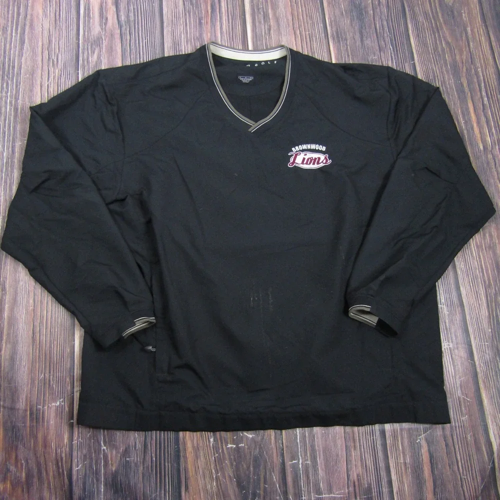 Nike Golf Windbreaker Pullover Mens Large Black Brownwood Lions V-Neck L/S